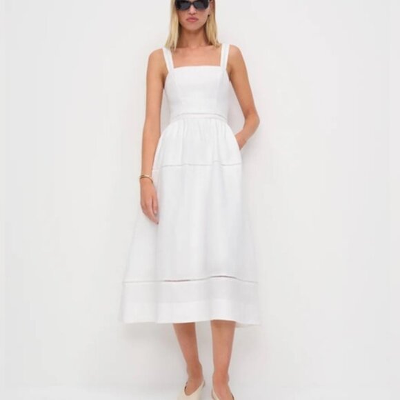 NEW Reformation Everett Linen Midi Dress WhiteUS 6 UK 10
